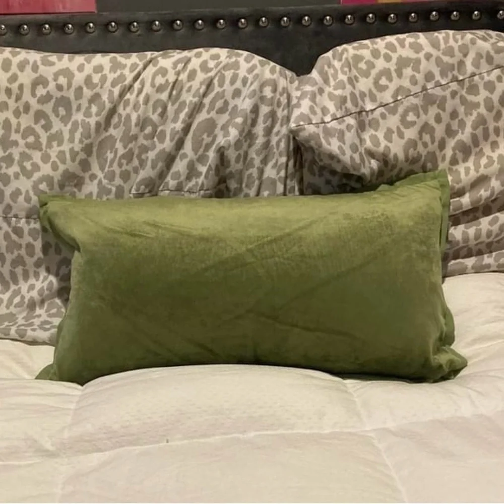 Rectangular green velvet/velour throw pillow